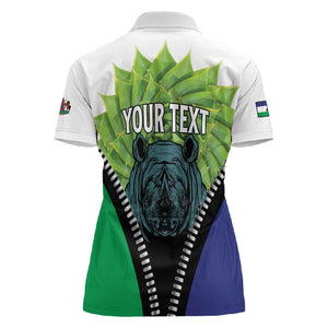 Personalised Afro Lesotho Women Polo Shirt Black Rhinoceros Aloe Polyphylla LT15