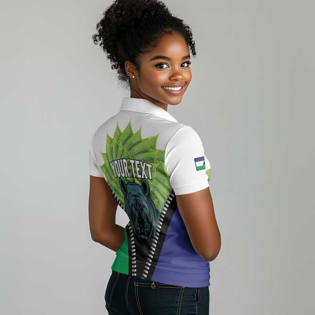 Personalised Afro Lesotho Women Polo Shirt Black Rhinoceros Aloe Polyphylla LT15