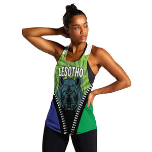 Personalised Afro Lesotho Women Racerback Tank Black Rhinoceros Aloe Polyphylla LT15