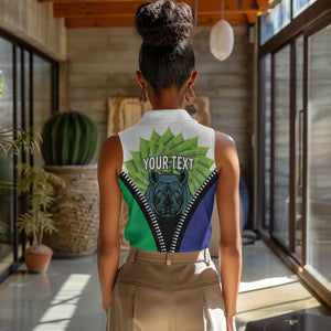 Personalised Afro Lesotho Women Sleeveless Polo Shirt Black Rhinoceros Aloe Polyphylla LT15