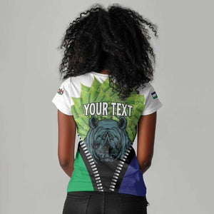 Personalised Afro Lesotho Women V-Neck T-Shirt Black Rhinoceros Aloe Polyphylla LT15