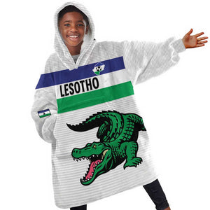 Custom Lesotho Football Kid Wearable Blanket Hoodie Go Likuena Go