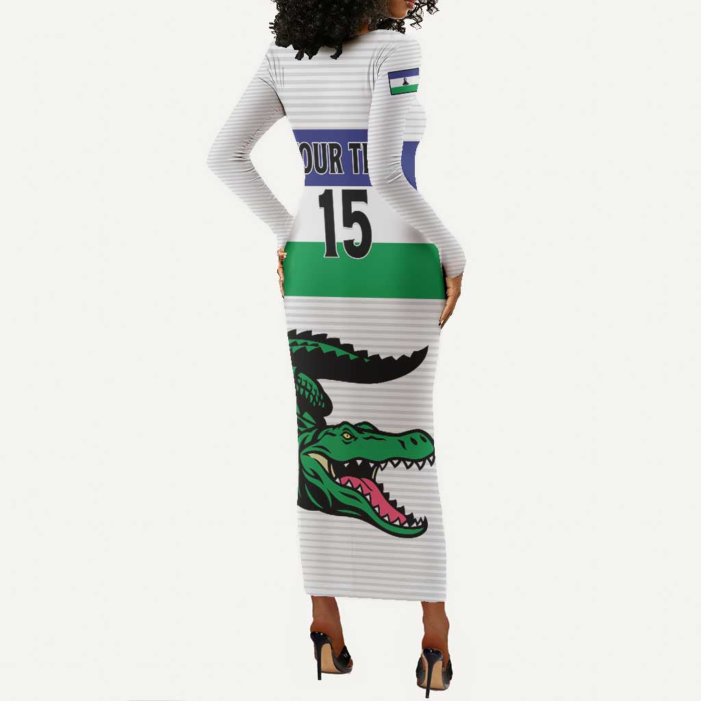 Custom Lesotho Football Long Sleeve Bodycon Dress Go Likuena Go LT15