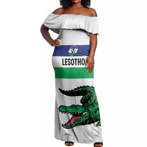 Custom Lesotho Football Off Shoulder Maxi Dress Go Likuena Go