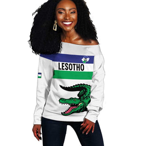 Custom Lesotho Football Off Shoulder Sweater Go Likuena Go