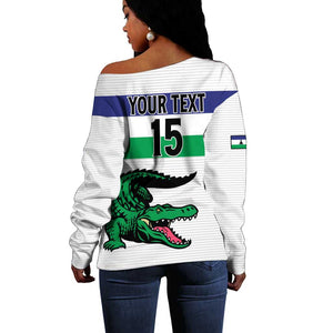 Custom Lesotho Football Off Shoulder Sweater Go Likuena Go