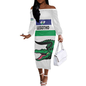Custom Lesotho Football Off The Shoulder Long Sleeve Dress Go Likuena Go