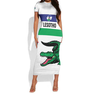 Custom Lesotho Football Short Sleeve Bodycon Dress Go Likuena Go LT15