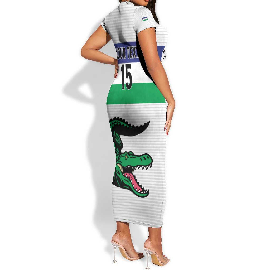 Custom Lesotho Football Short Sleeve Bodycon Dress Go Likuena Go LT15