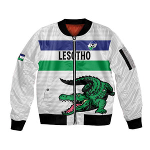 Custom Lesotho Football Sleeve Zip Bomber Jacket Go Likuena Go