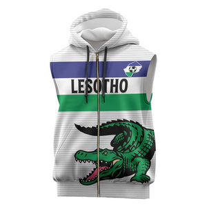 Custom Lesotho Football Sleeveless Zip Hoodie Go Likuena Go - African Pride