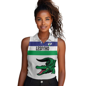 Custom Lesotho Football Women Sleeveless Polo Shirt Go Likuena Go