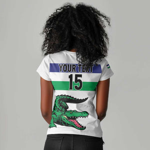 Custom Lesotho Football Women V-Neck T-Shirt Go Likuena Go