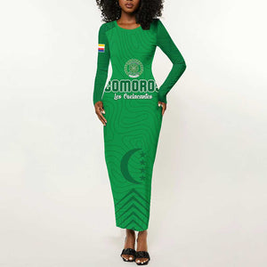 Custom Comoros Football Long Sleeve Bodycon Dress Go Les Coelacantes LT15