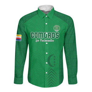 Custom Comoros Football Long Sleeve Button Shirt Go Les Coelacantes