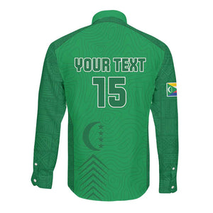 Custom Comoros Football Long Sleeve Button Shirt Go Les Coelacantes