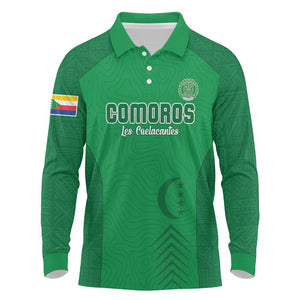 Custom Comoros Football Long Sleeve Polo Shirt Go Les Coelacantes