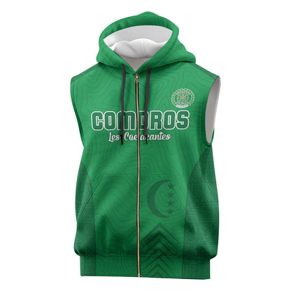 Custom Comoros Football Sleeveless Zip Hoodie Go Les Coelacantes - African Pride