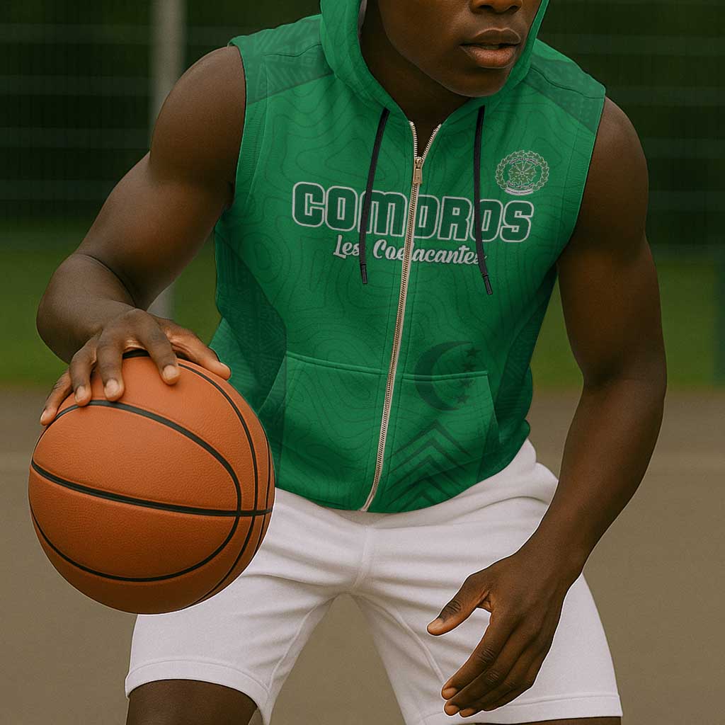 Custom Comoros Football Sleeveless Zip Hoodie Go Les Coelacantes - African Pride