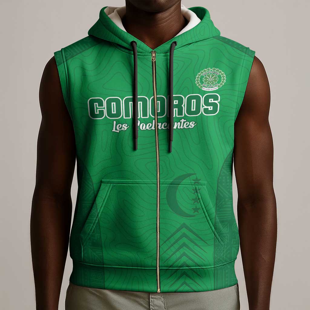 Custom Comoros Football Sleeveless Zip Hoodie Go Les Coelacantes - African Pride