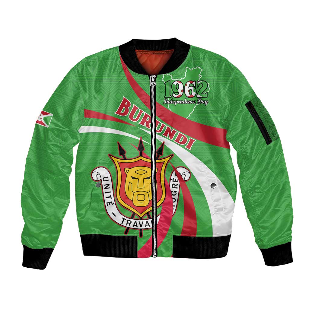 Personalized Burundi Sleeve Zip Bomber Jacket 63rd Anniversary of Independence
