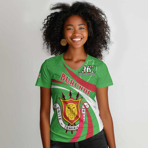 Personalized Burundi Women V-Neck T-Shirt 63rd Anniversary of Independence