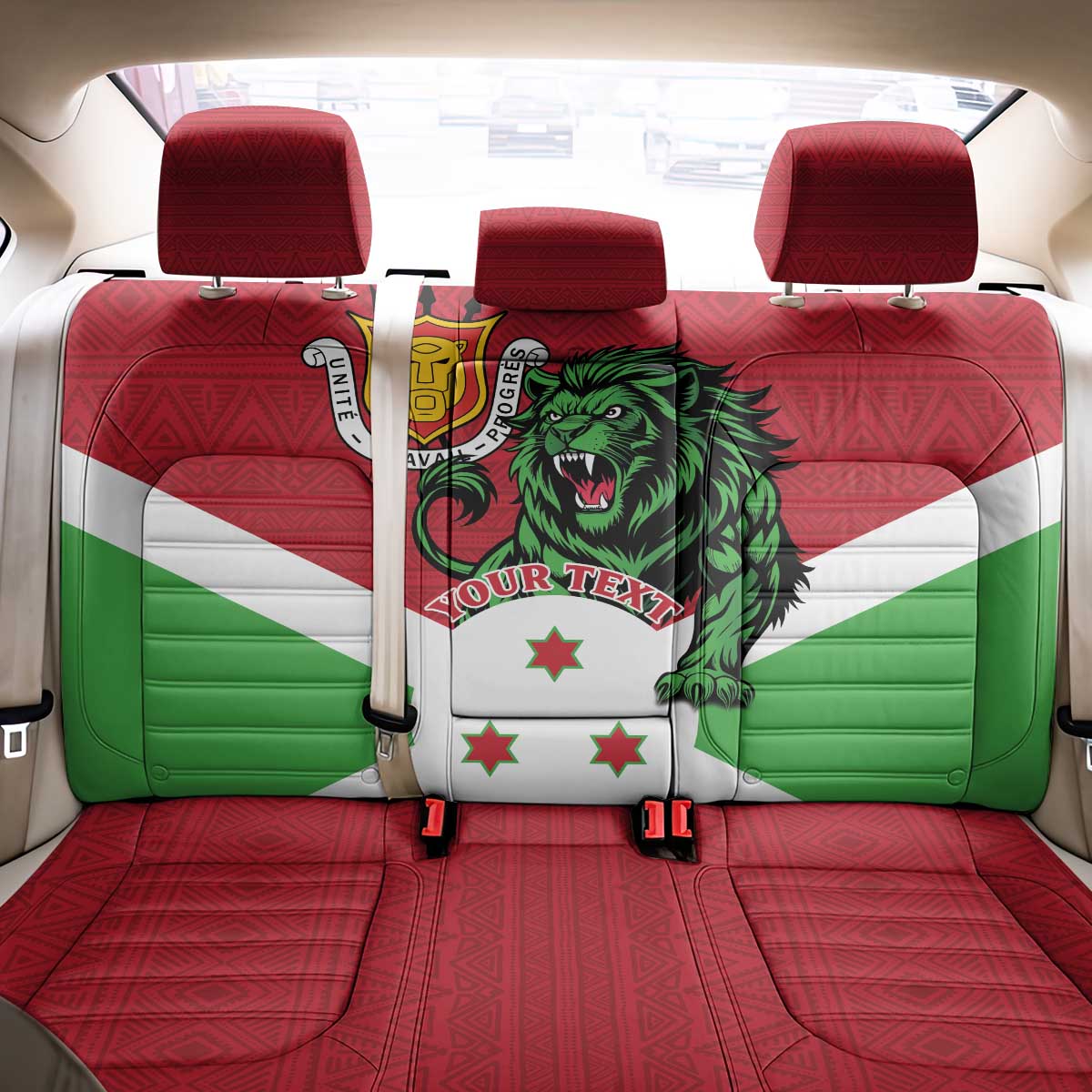 Personalized Jamhuri ya Burundi Back Car Seat Cover Lion With Coat Of Arms - Flag Style