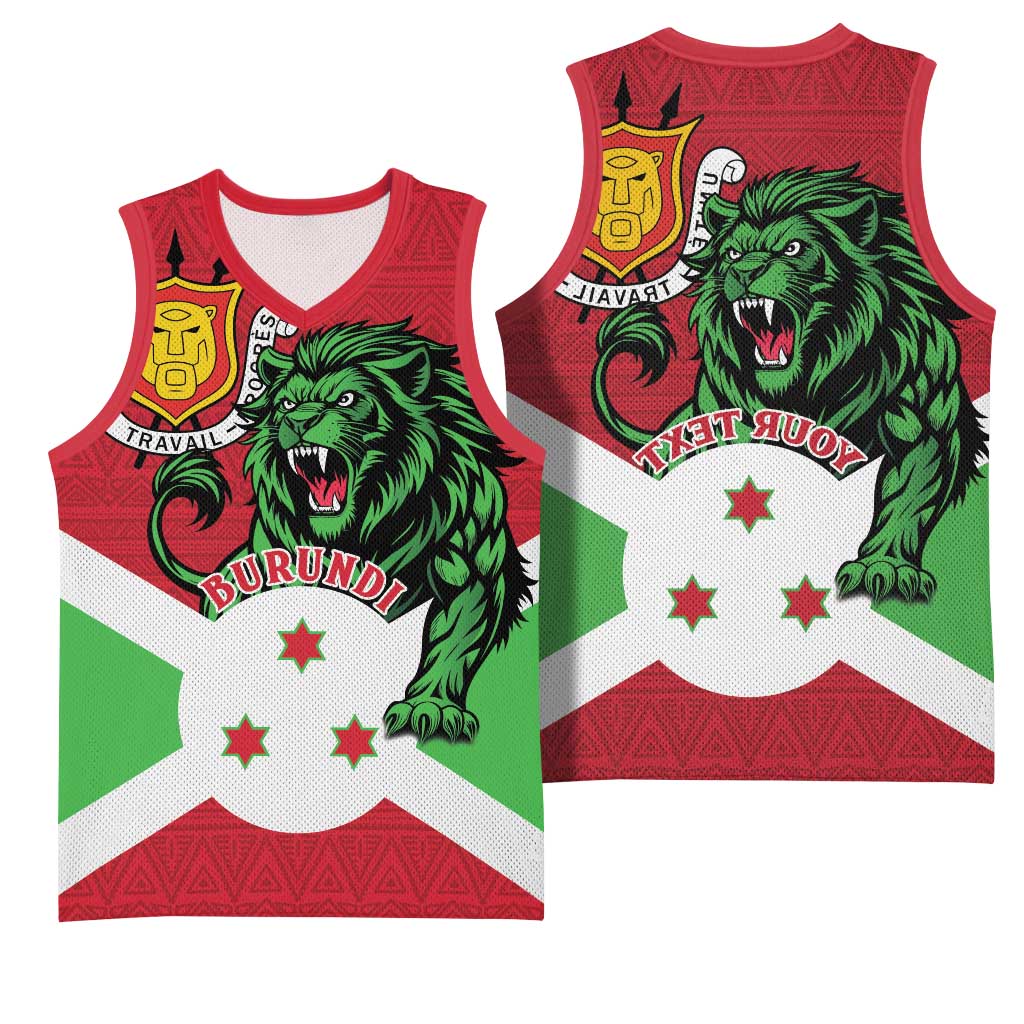 Personalized Jamhuri ya Burundi Basketball Jersey Lion With Coat Of Arms - Flag Style - African Pride