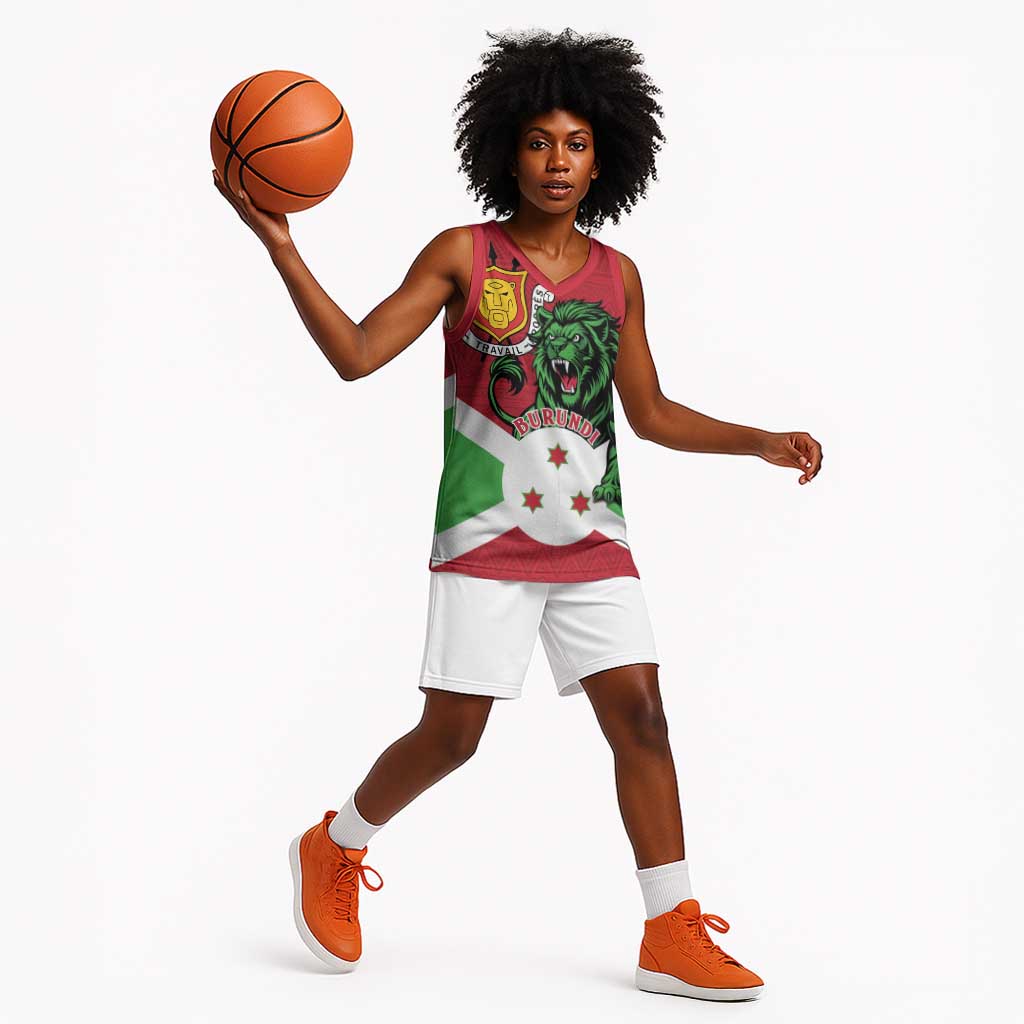 Personalized Jamhuri ya Burundi Basketball Jersey Lion With Coat Of Arms - Flag Style - African Pride
