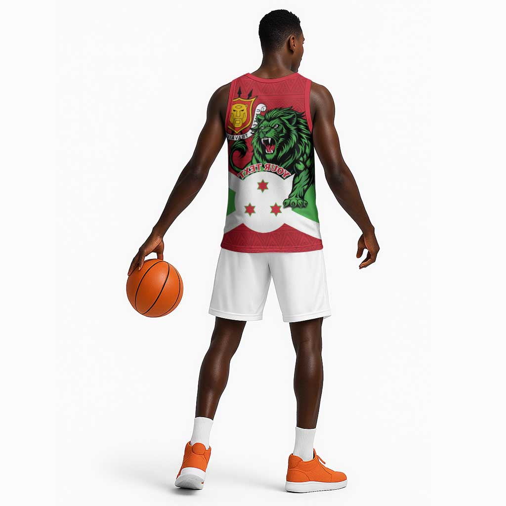 Personalized Jamhuri ya Burundi Basketball Jersey Lion With Coat Of Arms - Flag Style - African Pride