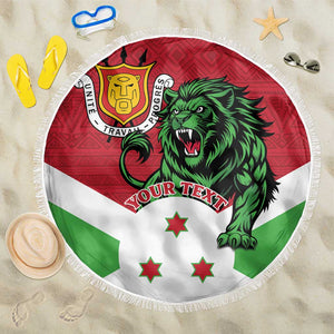 Personalized Jamhuri ya Burundi Beach Blanket Lion With Coat Of Arms - Flag Style