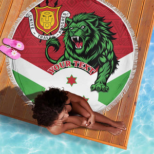 Personalized Jamhuri ya Burundi Beach Blanket Lion With Coat Of Arms - Flag Style