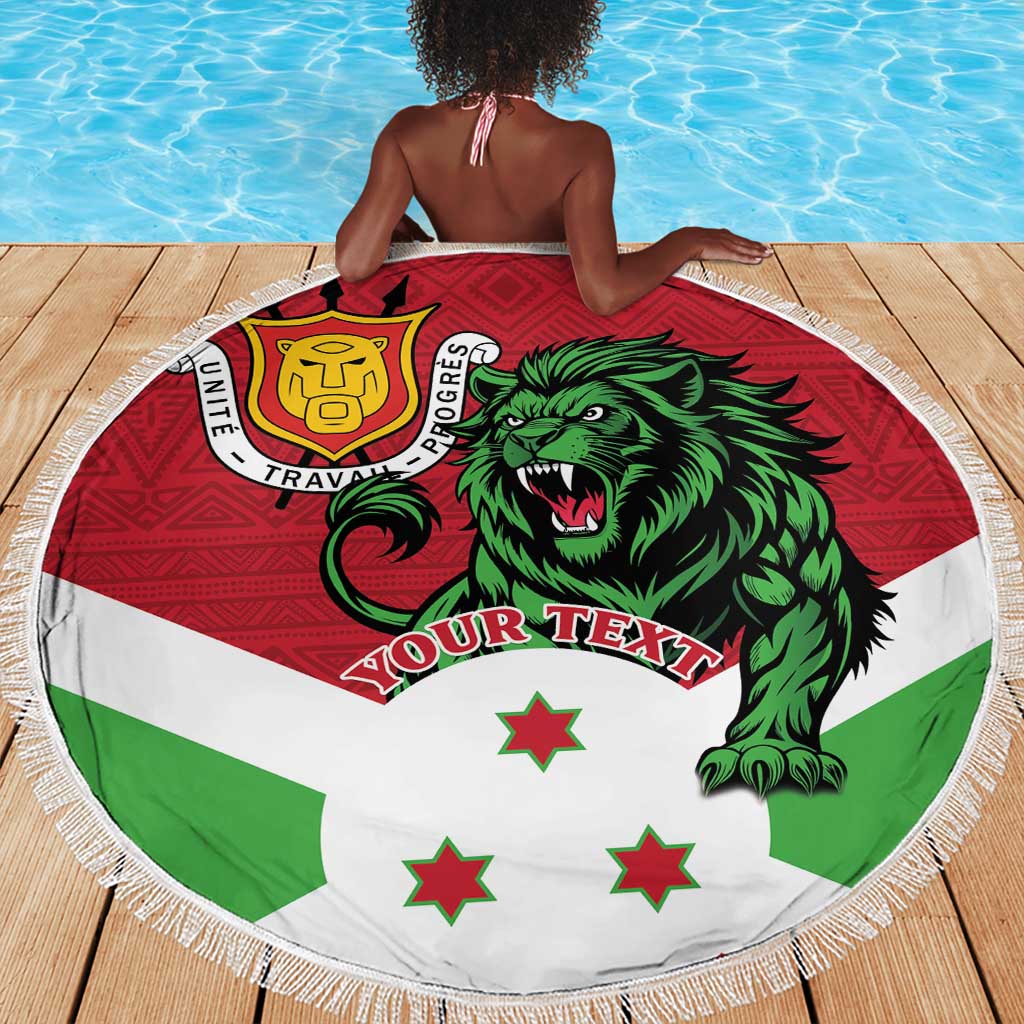Personalized Jamhuri ya Burundi Beach Blanket Lion With Coat Of Arms - Flag Style