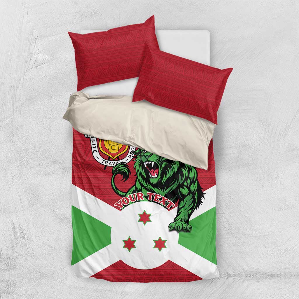 Personalized Jamhuri ya Burundi Bedding Set Lion With Coat Of Arms - Flag Style