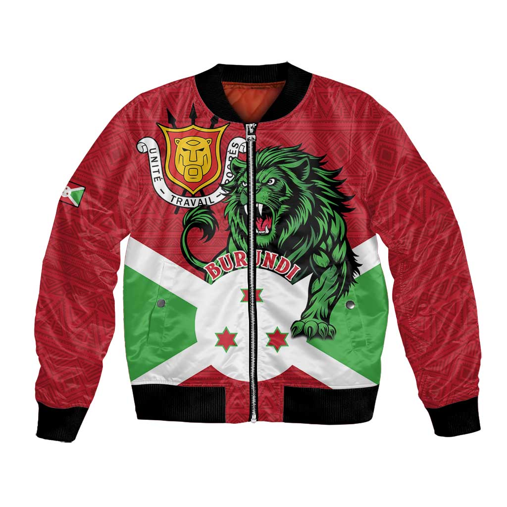 Personalized Jamhuri ya Burundi Bomber Jacket Lion With Coat Of Arms - Flag Style
