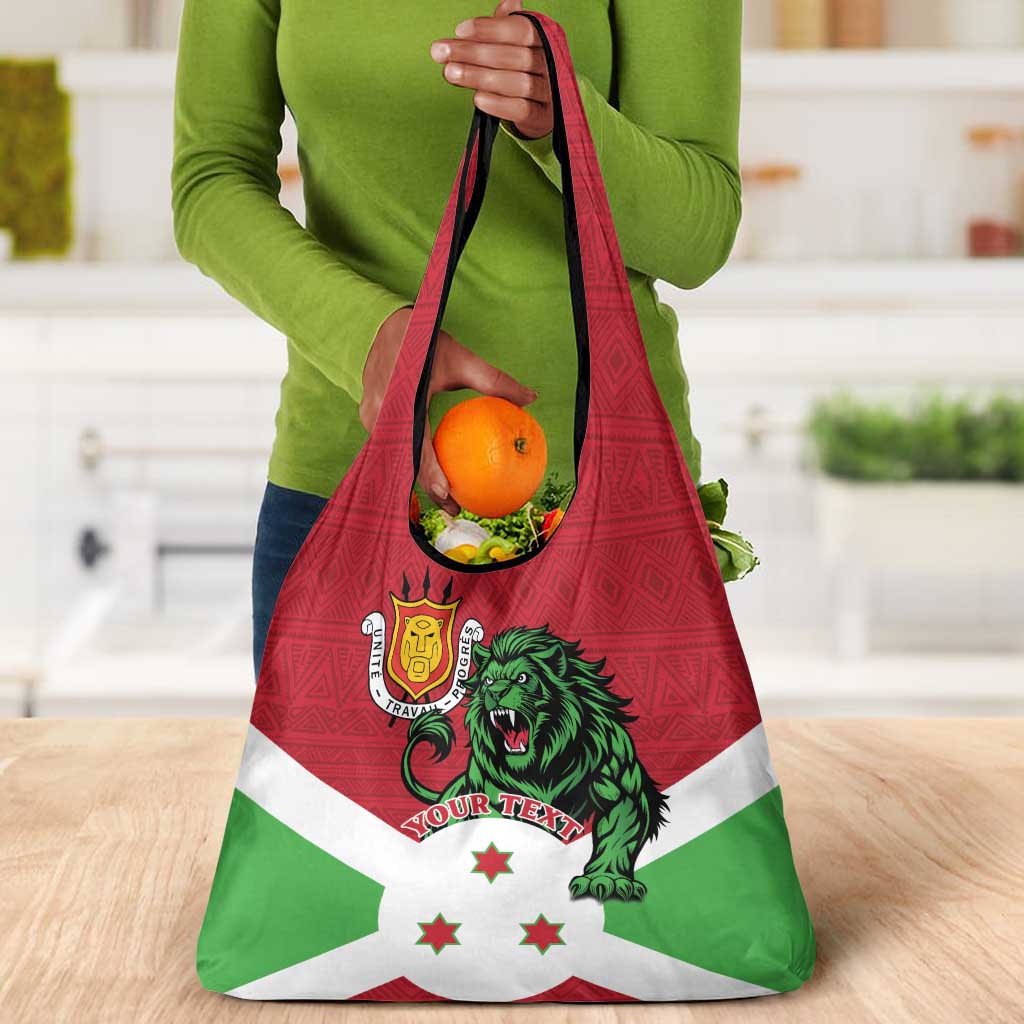 Personalized Jamhuri ya Burundi Grocery Bag Lion With Coat Of Arms - Flag Style
