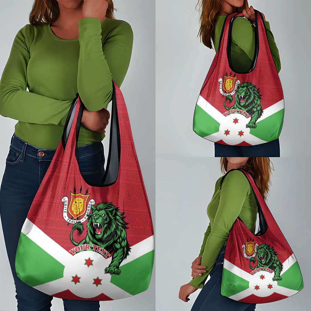 Personalized Jamhuri ya Burundi Grocery Bag Lion With Coat Of Arms - Flag Style