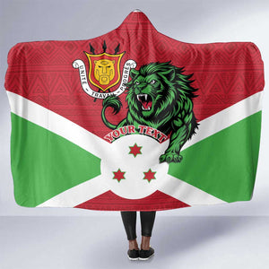 Personalized Jamhuri ya Burundi Hooded Blanket Lion With Coat Of Arms - Flag Style