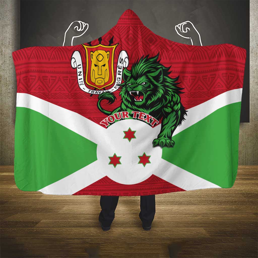 Personalized Jamhuri ya Burundi Hooded Blanket Lion With Coat Of Arms - Flag Style