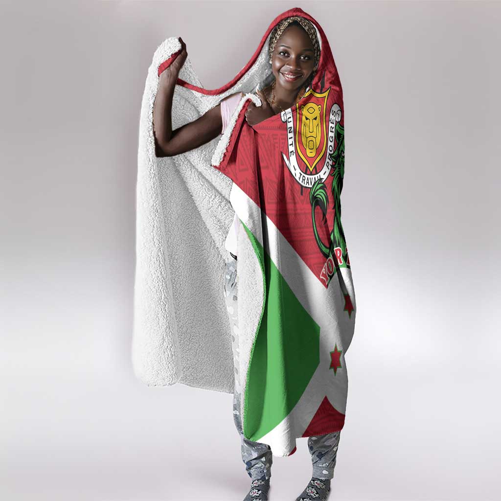 Personalized Jamhuri ya Burundi Hooded Blanket Lion With Coat Of Arms - Flag Style