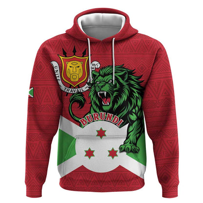 Personalized Jamhuri ya Burundi Hoodie Lion With Coat Of Arms - Flag Style