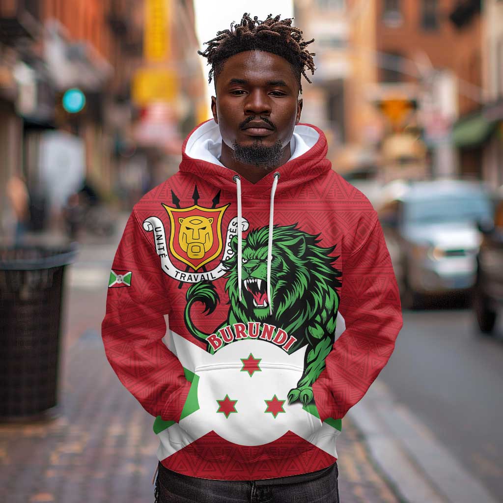 Personalized Jamhuri ya Burundi Hoodie Lion With Coat Of Arms - Flag Style