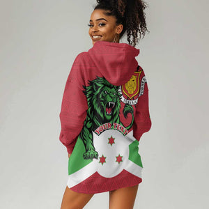 Personalized Jamhuri ya Burundi Hoodie Dress Lion With Coat Of Arms - Flag Style