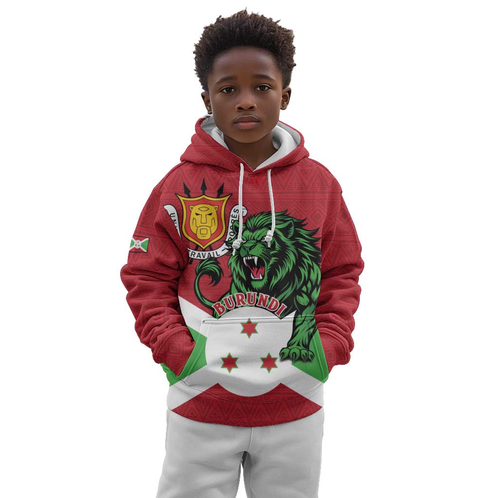 Personalized Jamhuri ya Burundi Kid Hoodie Lion With Coat Of Arms - Flag Style