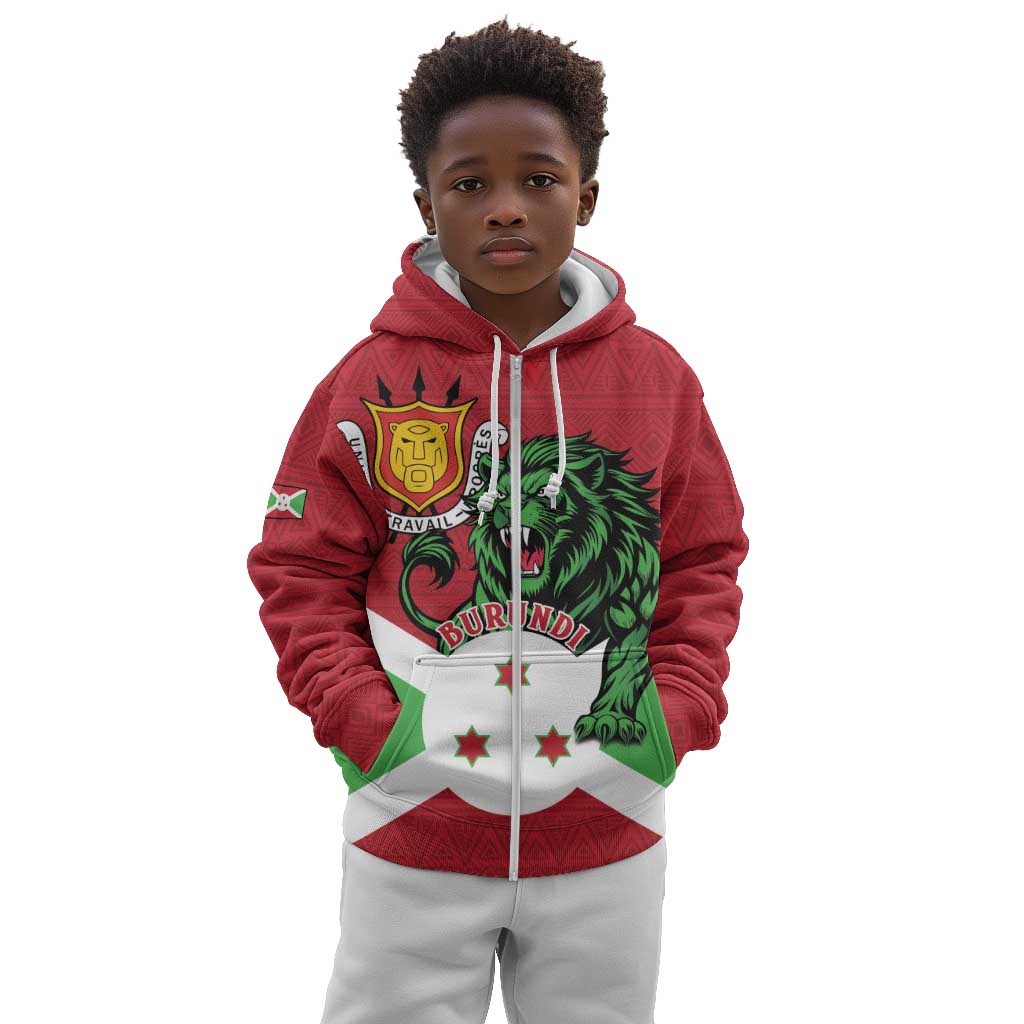 Personalized Jamhuri ya Burundi Kid Hoodie Lion With Coat Of Arms - Flag Style