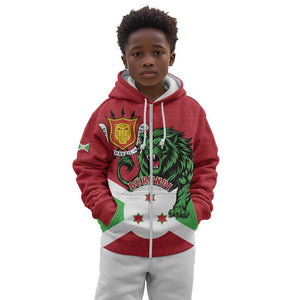 Personalized Jamhuri ya Burundi Kid Hoodie Lion With Coat Of Arms - Flag Style