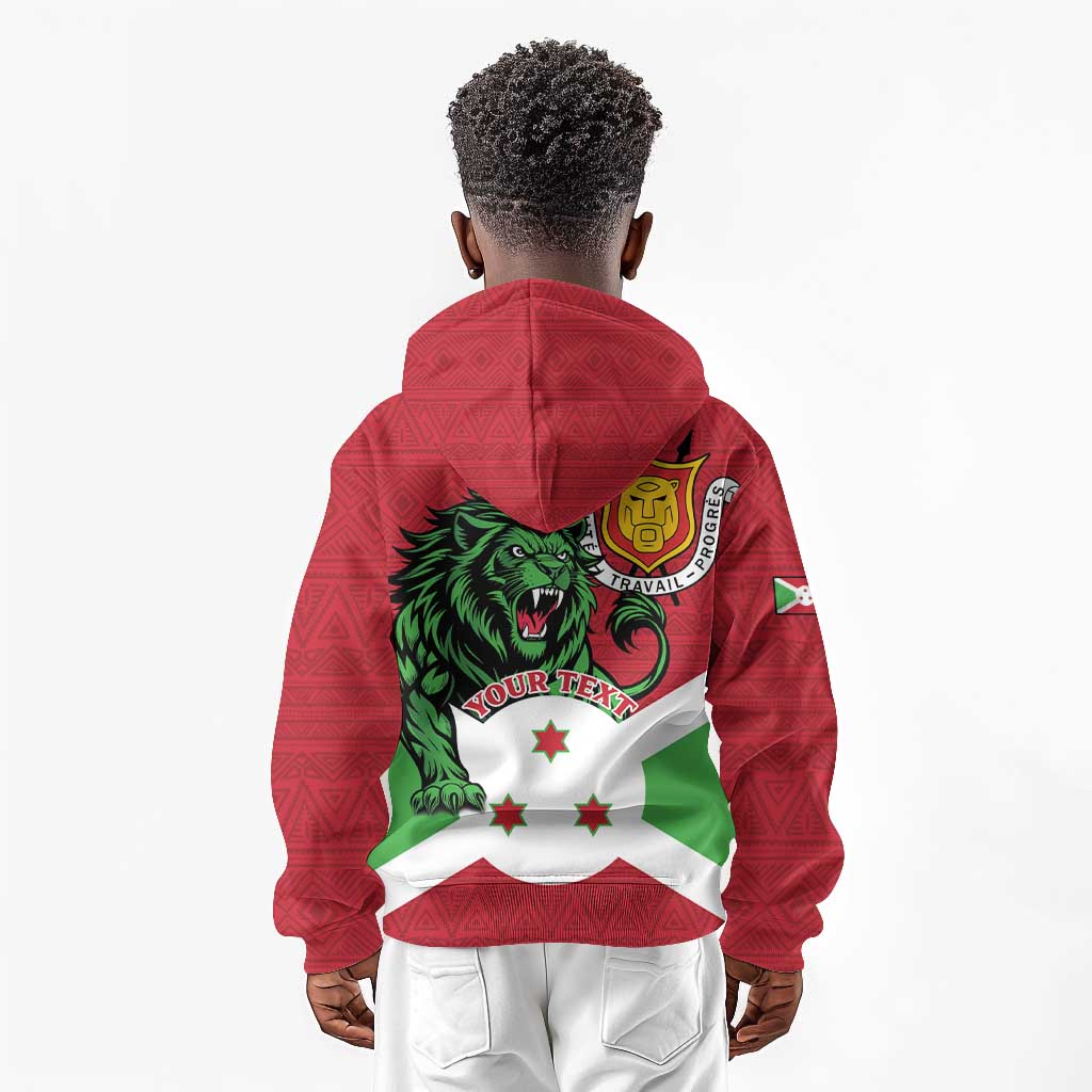 Personalized Jamhuri ya Burundi Kid Hoodie Lion With Coat Of Arms - Flag Style