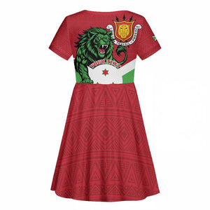 Personalized Jamhuri ya Burundi Kid Short Sleeve Dress Lion With Coat Of Arms - Flag Style