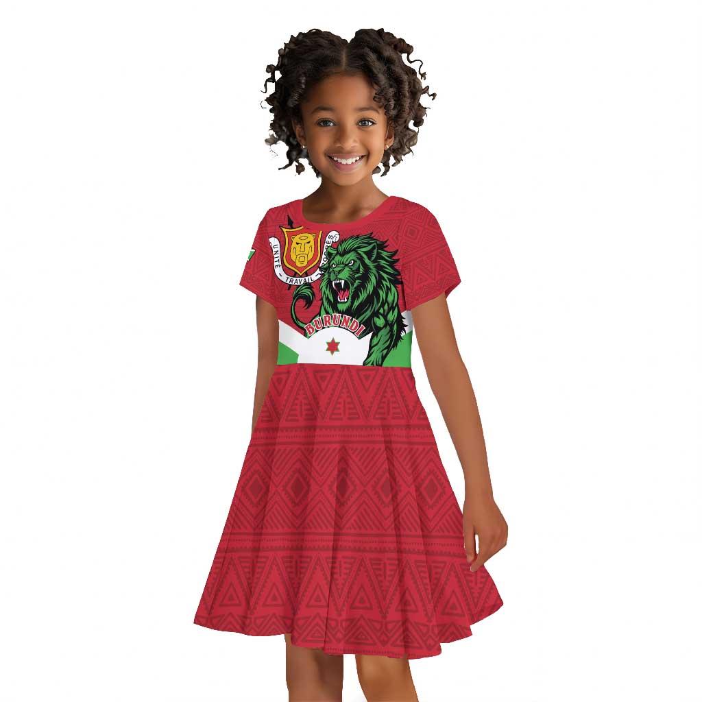 Personalized Jamhuri ya Burundi Kid Short Sleeve Dress Lion With Coat Of Arms - Flag Style