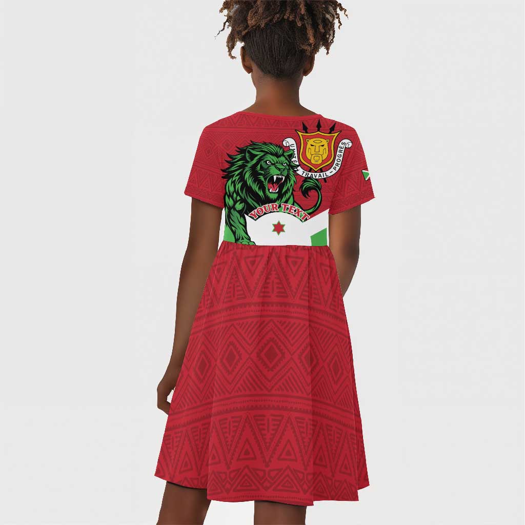 Personalized Jamhuri ya Burundi Kid Short Sleeve Dress Lion With Coat Of Arms - Flag Style